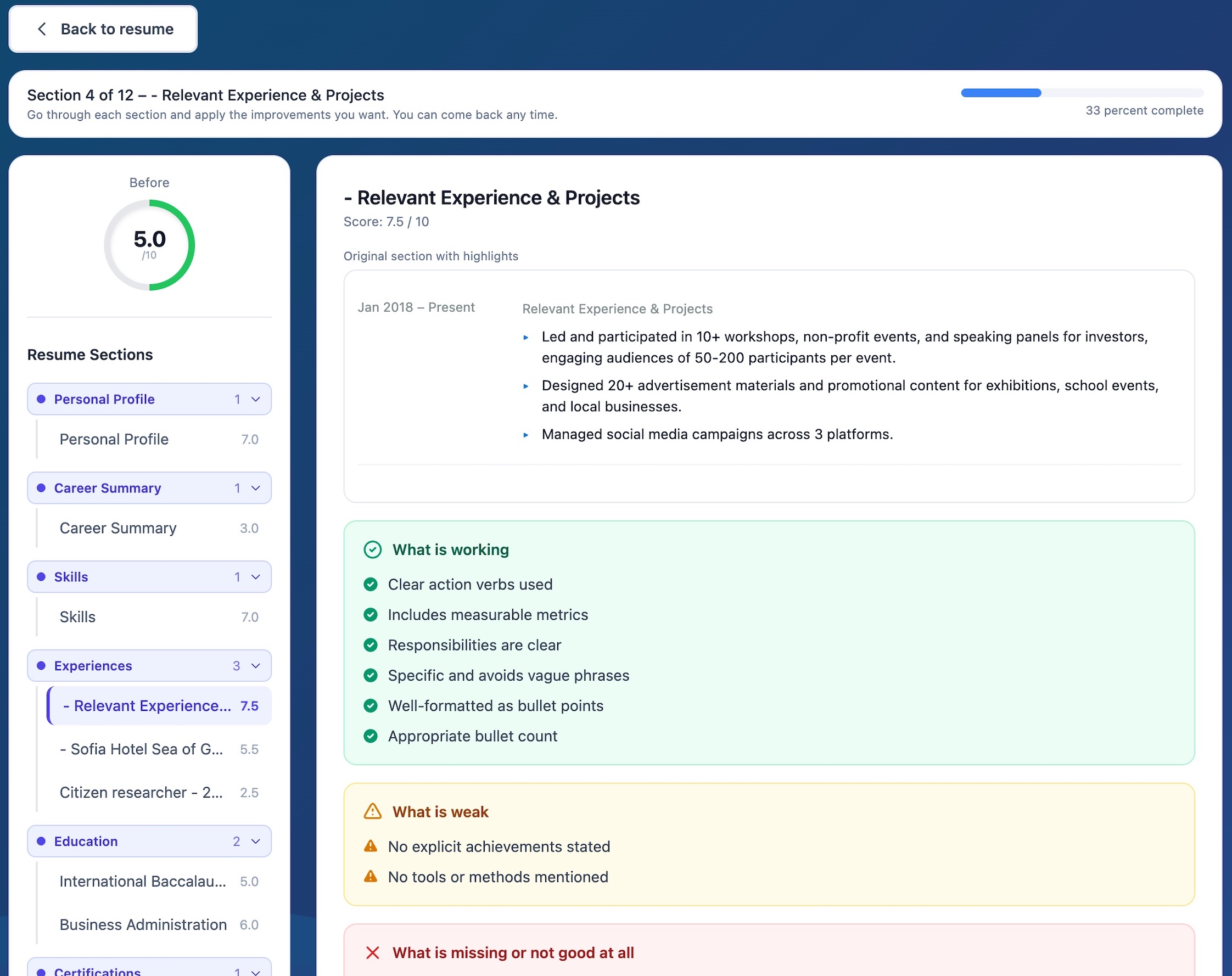 Acafo AI Resume Audit showing pass rate analysis for Korean companies